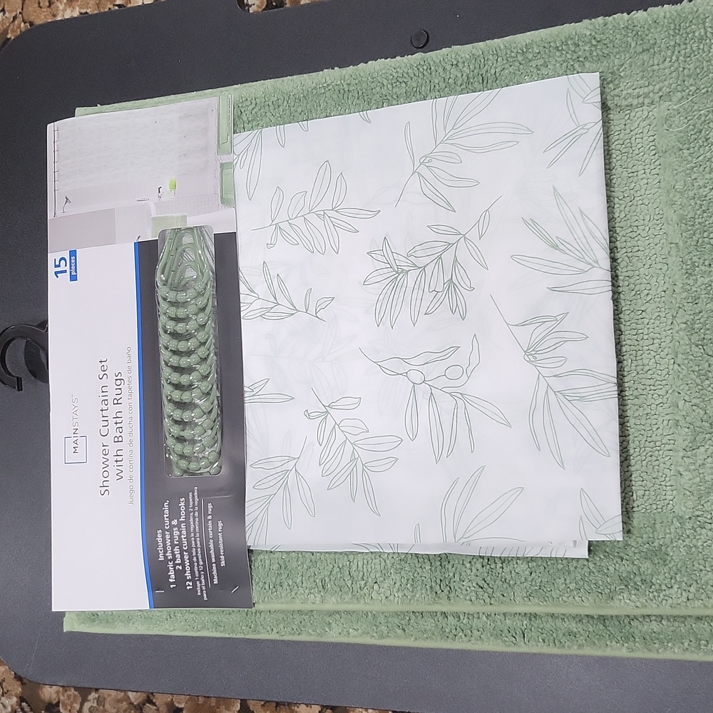 15pc Shower Curtain & Bathroom Accessory Set, Green & White - Picture 13 of 13